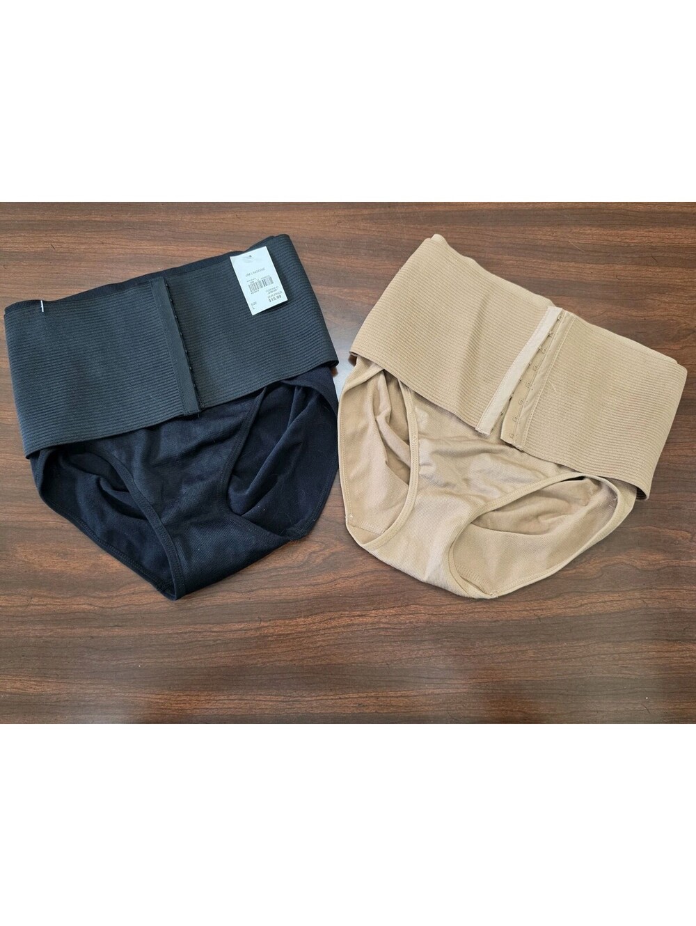 NWT Dreamwear Large Shapewear Briefs Hook Eye Waist Trainer Black Beige 2 Pack